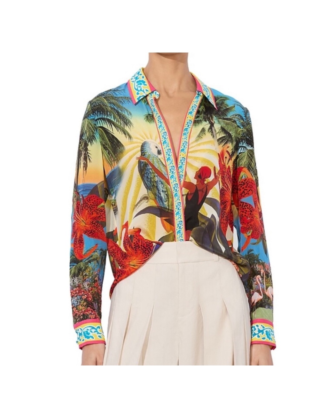Tropical Paradise Island Dreams Willa Placket Button-Up Blouse in Multicolor - Picture 2 of 4